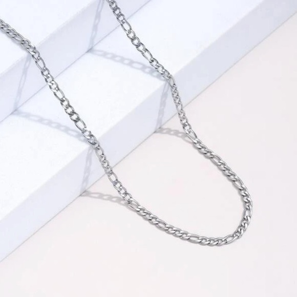 STAINLESS STEEL FIGARO FLAT CHAIN NECKLACE - Picture 2 of 4